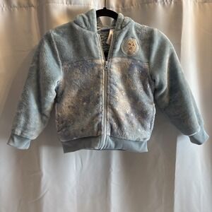 Disney Frozen Elsa Princess Sz 5T Zip Midweight Plush Lined Sherpa Hoodie Jacket